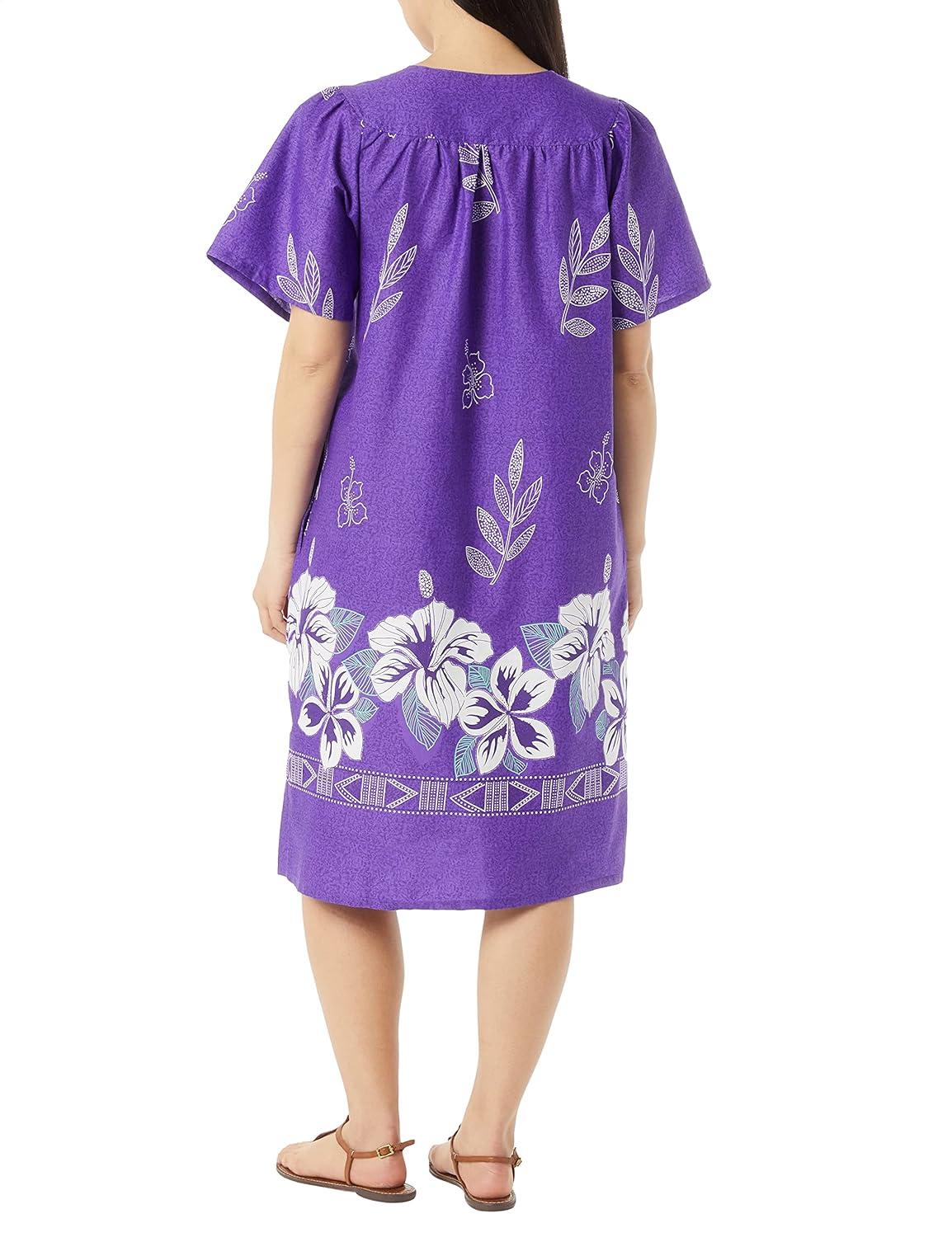 imageAmeriMark Womens Patio Dress Lounger Floral Print Border Short Sleeve amp PocketsViolet