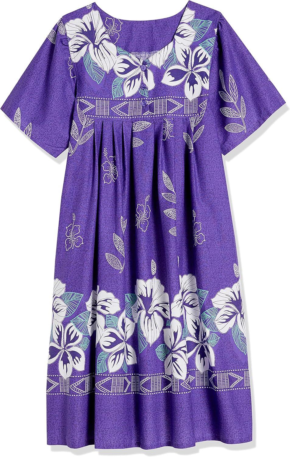 imageAmeriMark Womens Patio Dress Lounger Floral Print Border Short Sleeve amp PocketsViolet