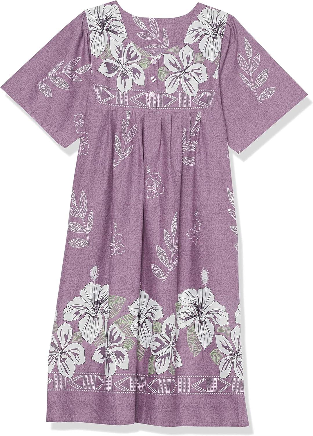 imageAmeriMark Womens Patio Dress Lounger Floral Print Border Short Sleeve amp PocketsViolet Mist