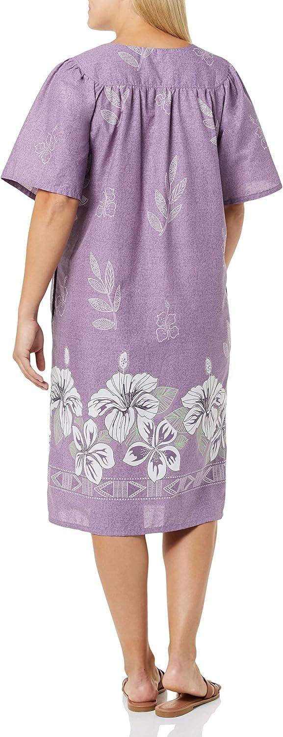 imageAmeriMark Womens Patio Dress Lounger Floral Print Border Short Sleeve amp PocketsViolet Mist