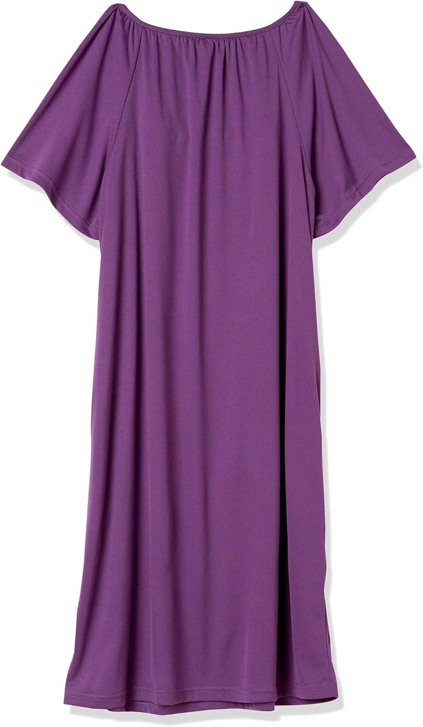 imageAmeriMark Womens Solid Embroidered House Dress with Pockets Muu Muu Nightgown Plus SizePurple