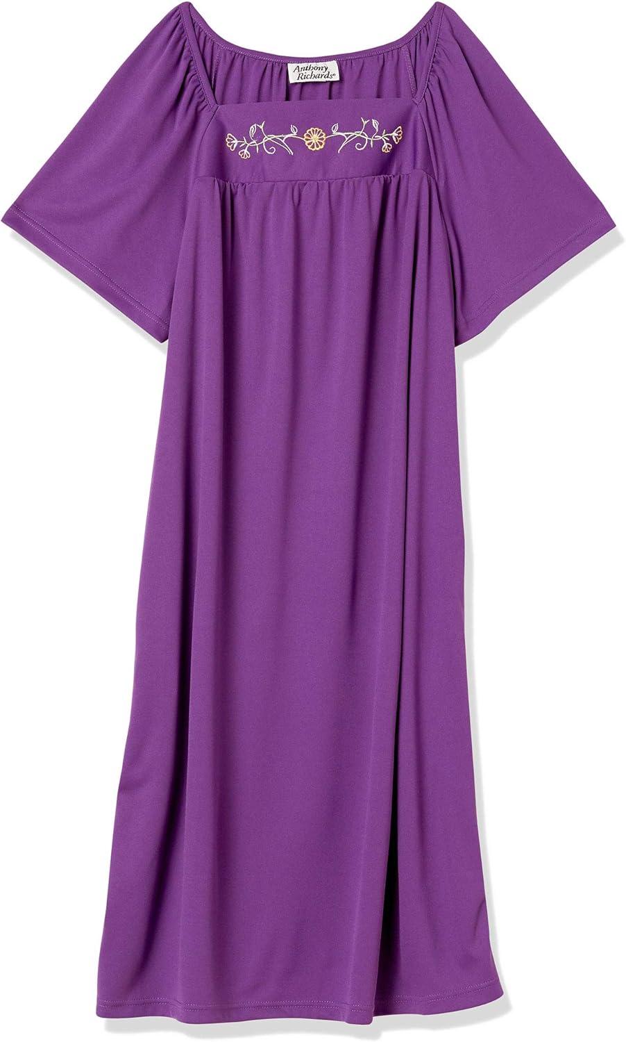 imageAmeriMark Womens Solid Embroidered House Dress with Pockets Muu Muu Nightgown Plus SizePurple