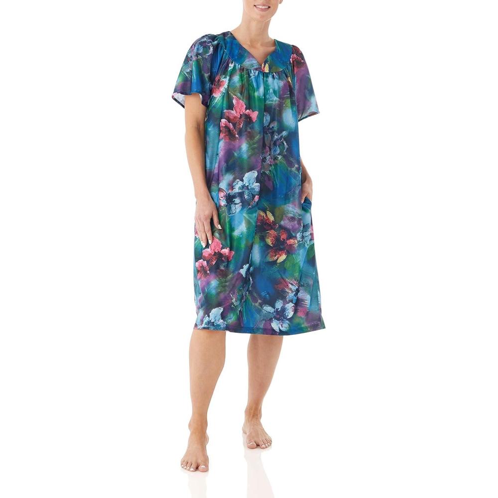 imageAmeriMark Casual Womens Patio Muumuu House Dress Loose Comfortable Short Sleeve Sun Dress Lounger Gown Sleepwear for LadiesAqua Multi
