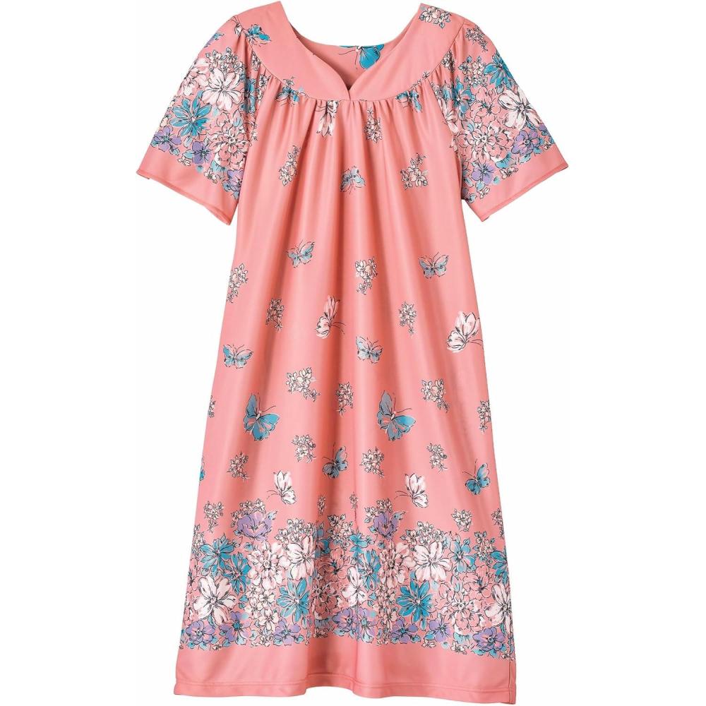 imageAmeriMark Casual Womens Patio Muumuu House Dress Loose Comfortable Short Sleeve Sun Dress Lounger Gown Sleepwear for LadiesBerry Floral