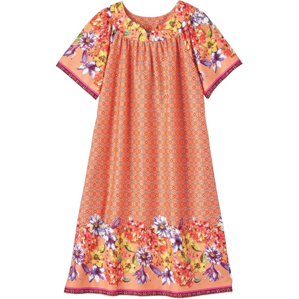 imageAmeriMark Casual Womens Patio Muumuu House Dress Loose Comfortable Short Sleeve Sun Dress Lounger Gown Sleepwear for LadiesCantaloupe