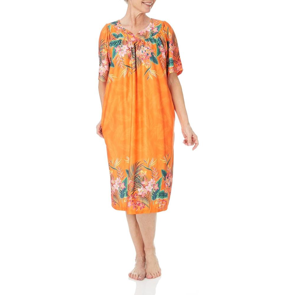 imageAmeriMark Casual Womens Patio Muumuu House Dress Loose Comfortable Short Sleeve Sun Dress Lounger Gown Sleepwear for LadiesCoral Tropical