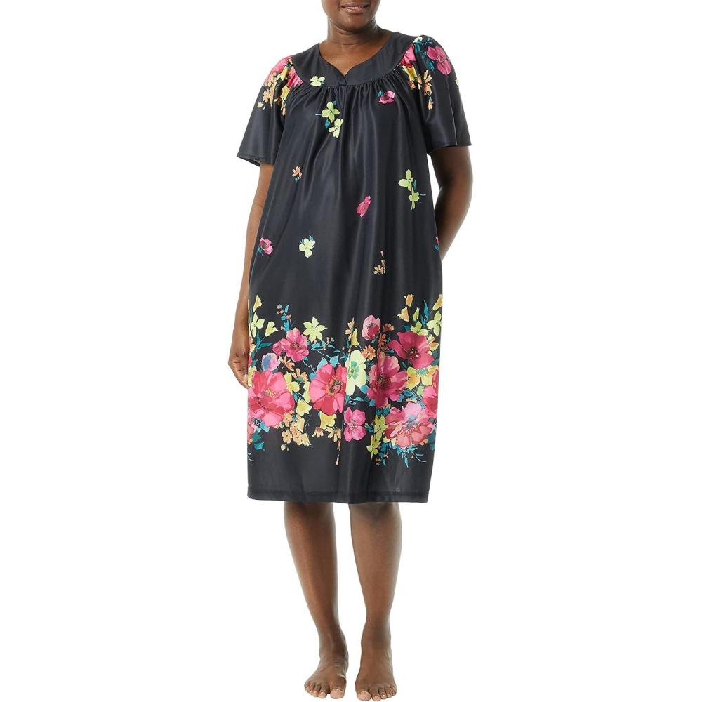 imageAmeriMark Casual Womens Patio Muumuu House Dress Loose Comfortable Short Sleeve Sun Dress Lounger Gown Sleepwear for LadiesEvening Floral