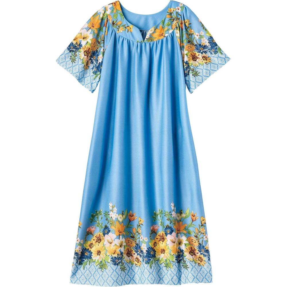 imageAmeriMark Casual Womens Patio Muumuu House Dress Loose Comfortable Short Sleeve Sun Dress Lounger Gown Sleepwear for LadiesFrench Blue Floral