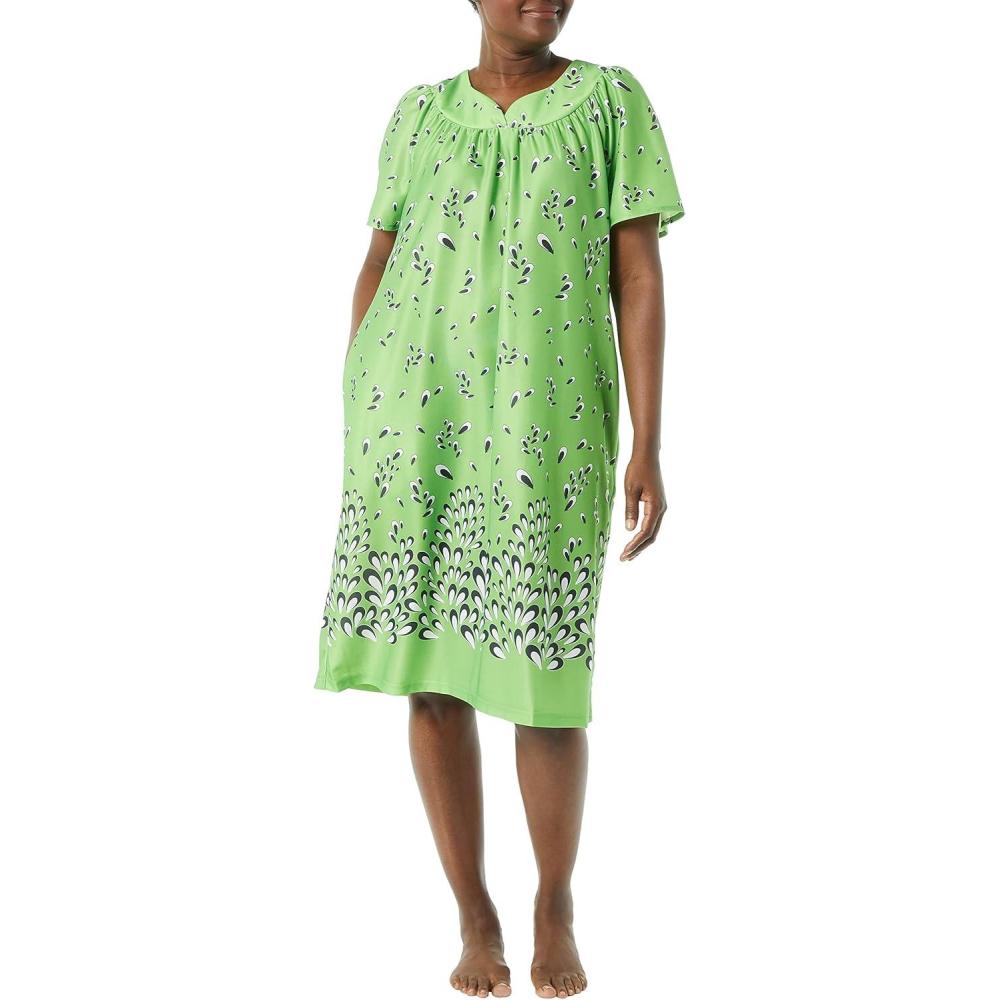 imageAmeriMark Casual Womens Patio Muumuu House Dress Loose Comfortable Short Sleeve Sun Dress Lounger Gown Sleepwear for LadiesGreen Border