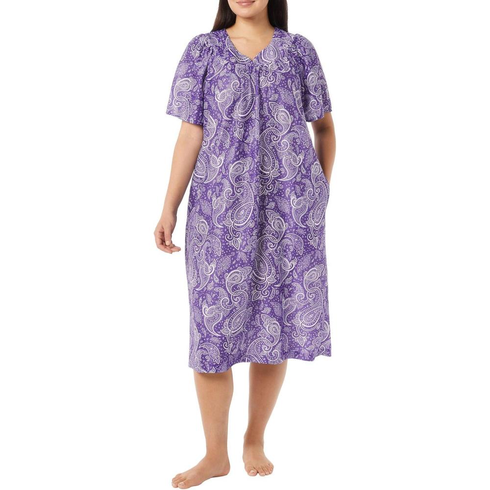 imageAmeriMark Casual Womens Patio Muumuu House Dress Loose Comfortable Short Sleeve Sun Dress Lounger Gown Sleepwear for LadiesIris Paisley