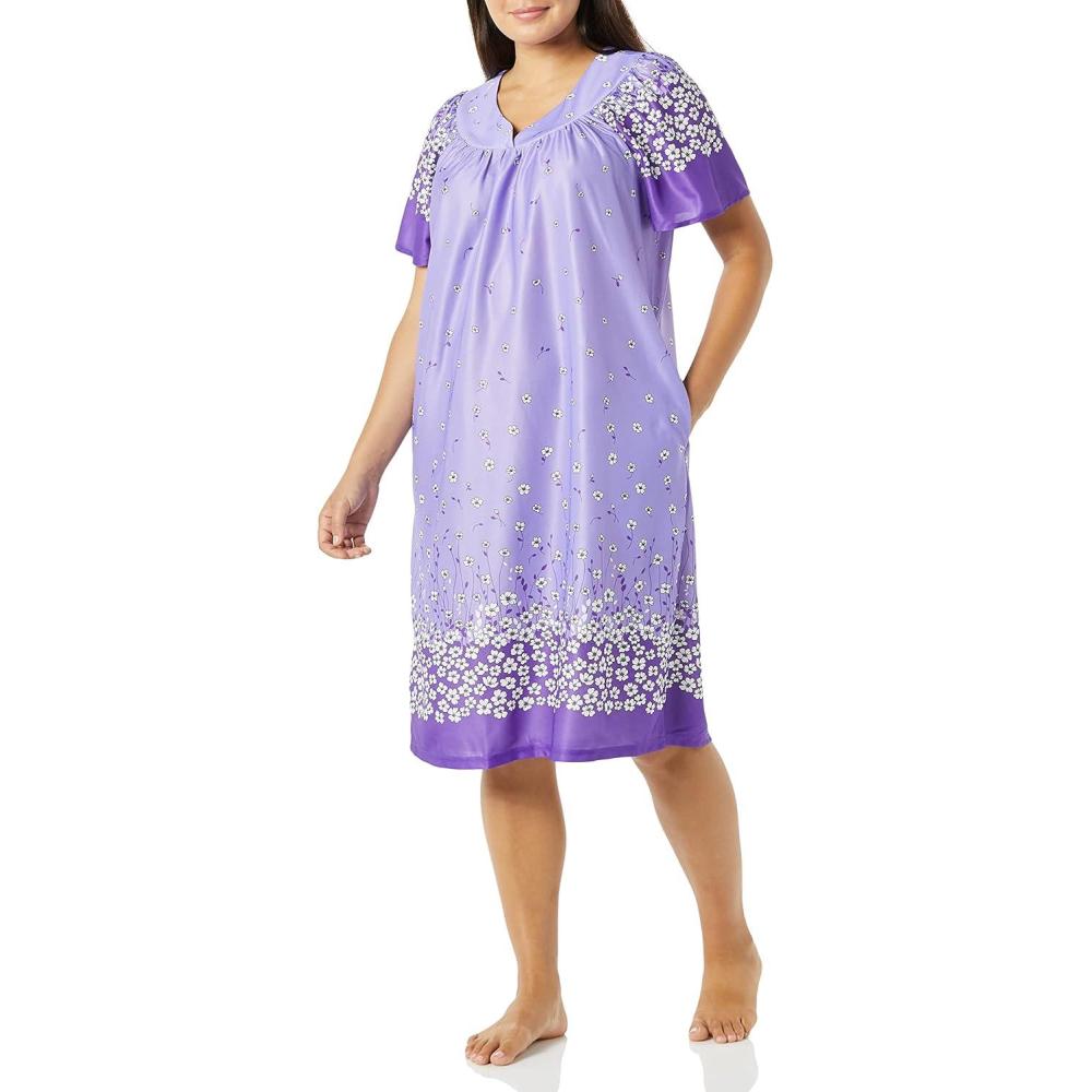 imageAmeriMark Casual Womens Patio Muumuu House Dress Loose Comfortable Short Sleeve Sun Dress Lounger Gown Sleepwear for LadiesLilac Floral Border