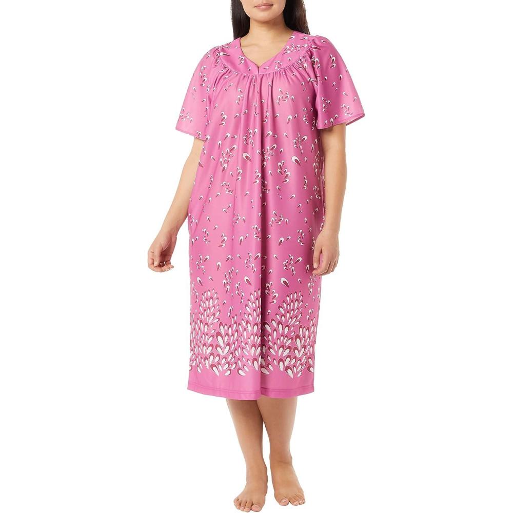 imageAmeriMark Casual Womens Patio Muumuu House Dress Loose Comfortable Short Sleeve Sun Dress Lounger Gown Sleepwear for LadiesMauve Petals