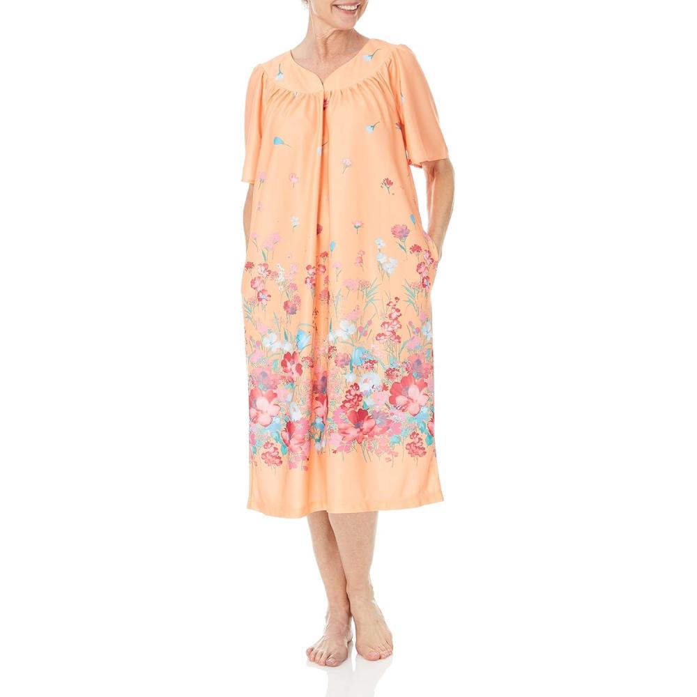 imageAmeriMark Casual Womens Patio Muumuu House Dress Loose Comfortable Short Sleeve Sun Dress Lounger Gown Sleepwear for LadiesMelon