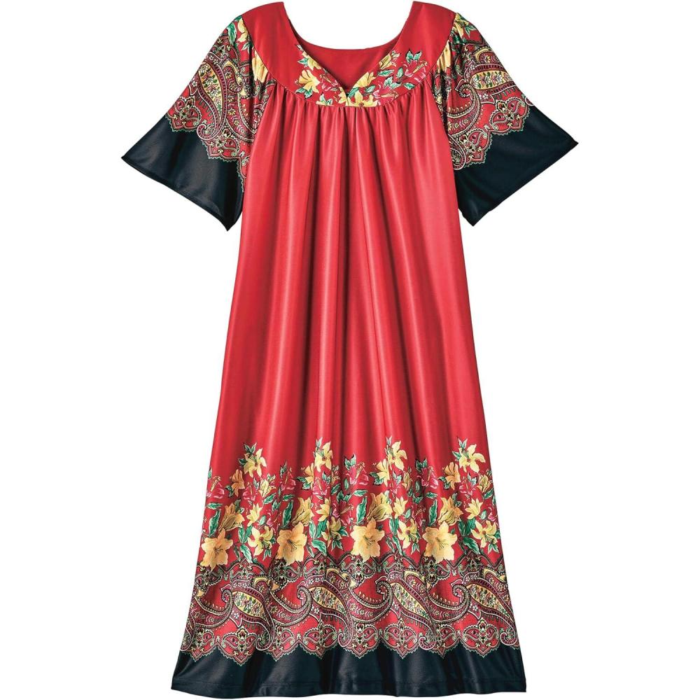 imageAmeriMark Casual Womens Patio Muumuu House Dress Loose Comfortable Short Sleeve Sun Dress Lounger Gown Sleepwear for LadiesMerlot
