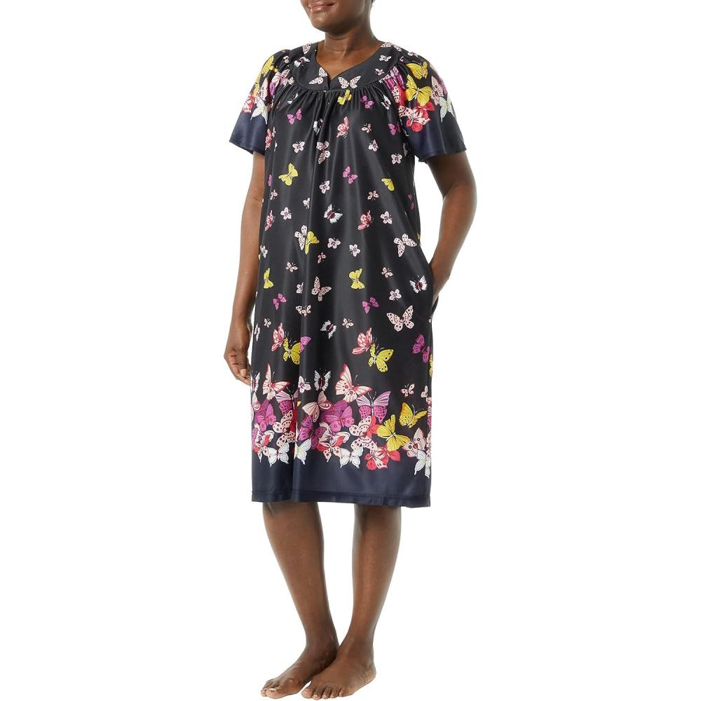 imageAmeriMark Casual Womens Patio Muumuu House Dress Loose Comfortable Short Sleeve Sun Dress Lounger Gown Sleepwear for LadiesMulti Buttrfly Bordr