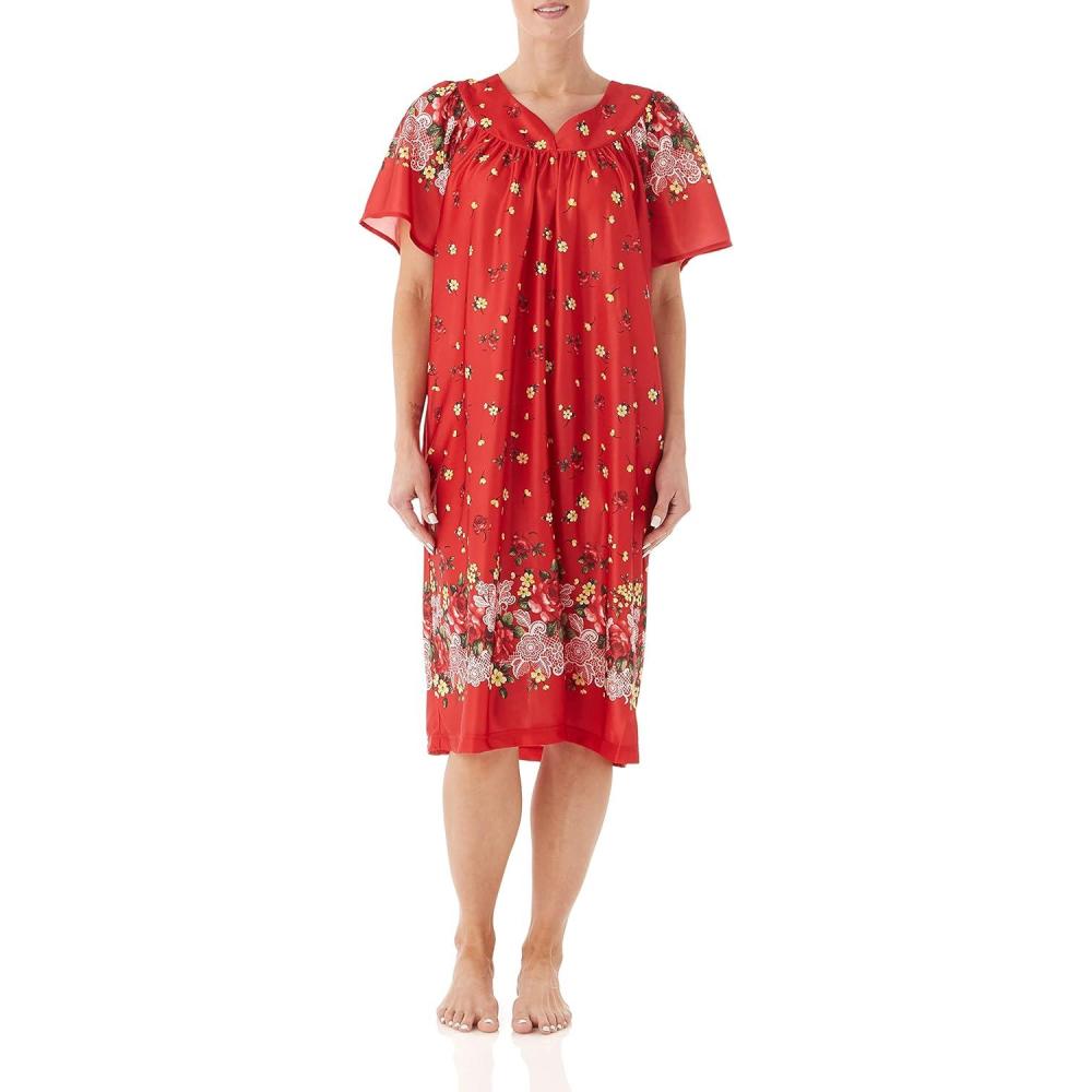 imageAmeriMark Casual Womens Patio Muumuu House Dress Loose Comfortable Short Sleeve Sun Dress Lounger Gown Sleepwear for LadiesOlivia Red
