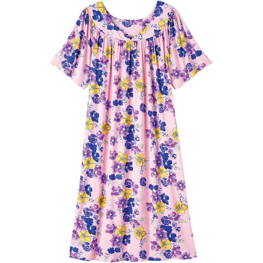 imageAmeriMark Casual Womens Patio Muumuu House Dress Loose Comfortable Short Sleeve Sun Dress Lounger Gown Sleepwear for LadiesPink Multi Floral