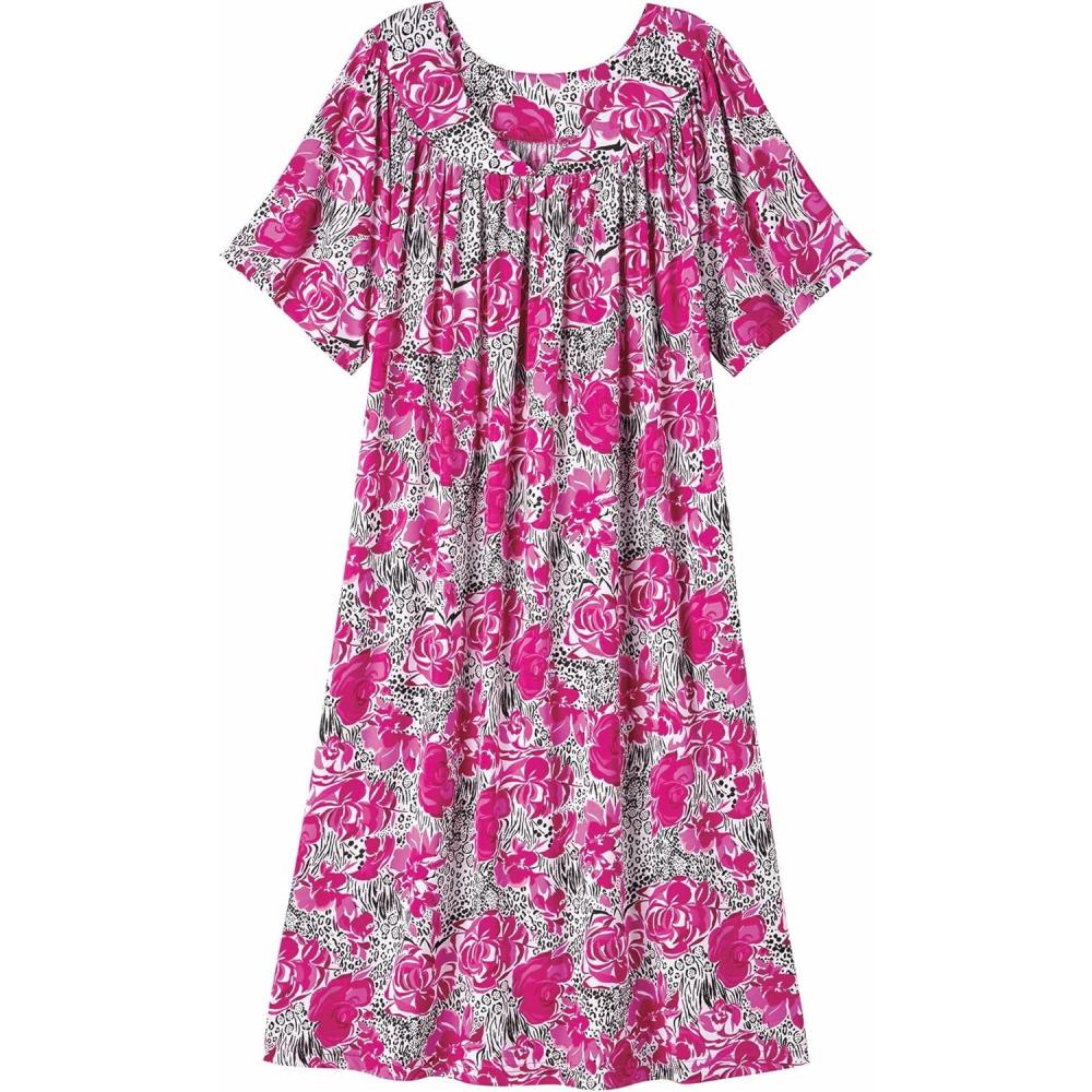imageAmeriMark Casual Womens Patio Muumuu House Dress Loose Comfortable Short Sleeve Sun Dress Lounger Gown Sleepwear for LadiesRose Animal
