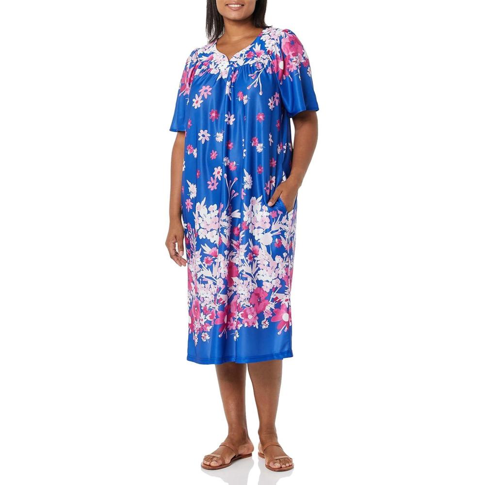 imageAmeriMark Casual Womens Patio Muumuu House Dress Loose Comfortable Short Sleeve Sun Dress Lounger Gown Sleepwear for LadiesRoyal Multi Floral