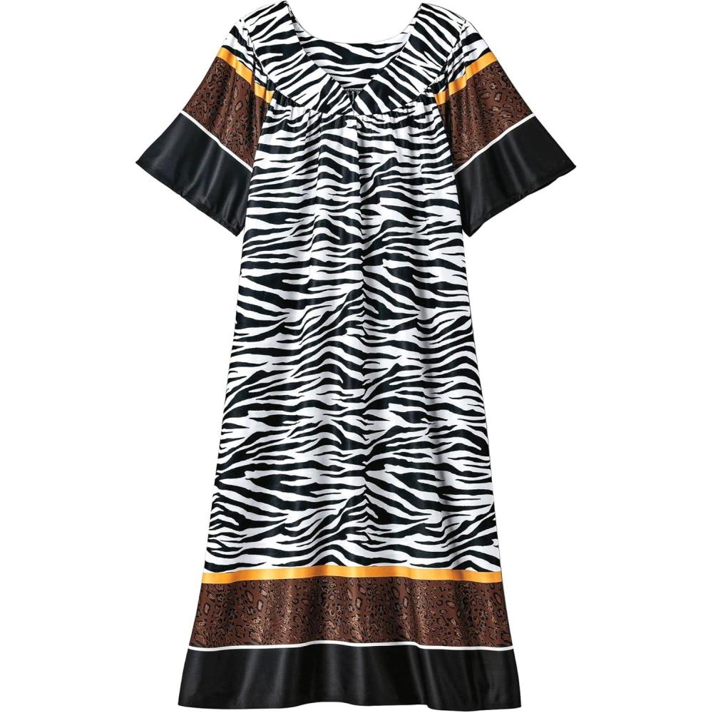 imageAmeriMark Casual Womens Patio Muumuu House Dress Loose Comfortable Short Sleeve Sun Dress Lounger Gown Sleepwear for LadiesZebra