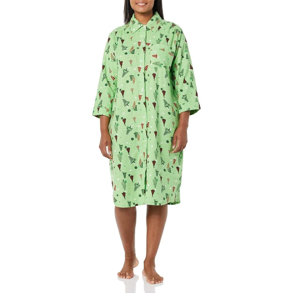 imageAmeriMark Flannel Nightshirt Button Down Sleepshirt Knit Nightgown for Women Plus SizeHoliday