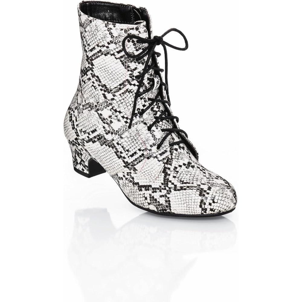 imageAmeriMark Jada Lace Up Ankle Boots Low Heeled Boots for WomenBlack White Snake