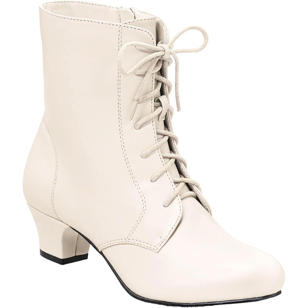imageAmeriMark Jada Lace Up Ankle Boots Low Heeled Boots for WomenWinter White