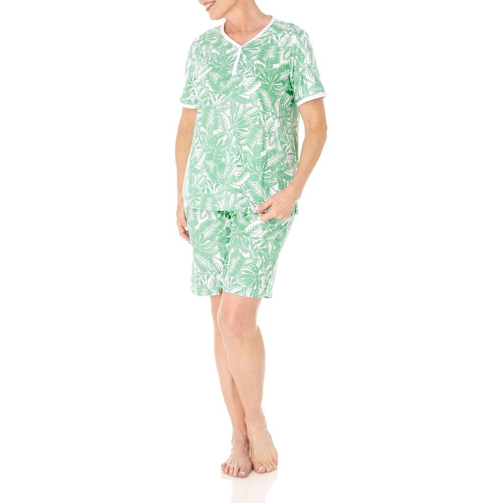 imageAmeriMark Print Knit PJ Sleepwear Two Piece Pajama Short Set for WomenClover
