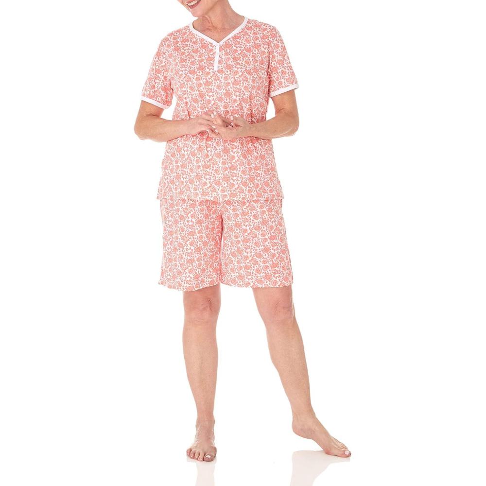 imageAmeriMark Print Knit PJ Sleepwear Two Piece Pajama Short Set for WomenRosette