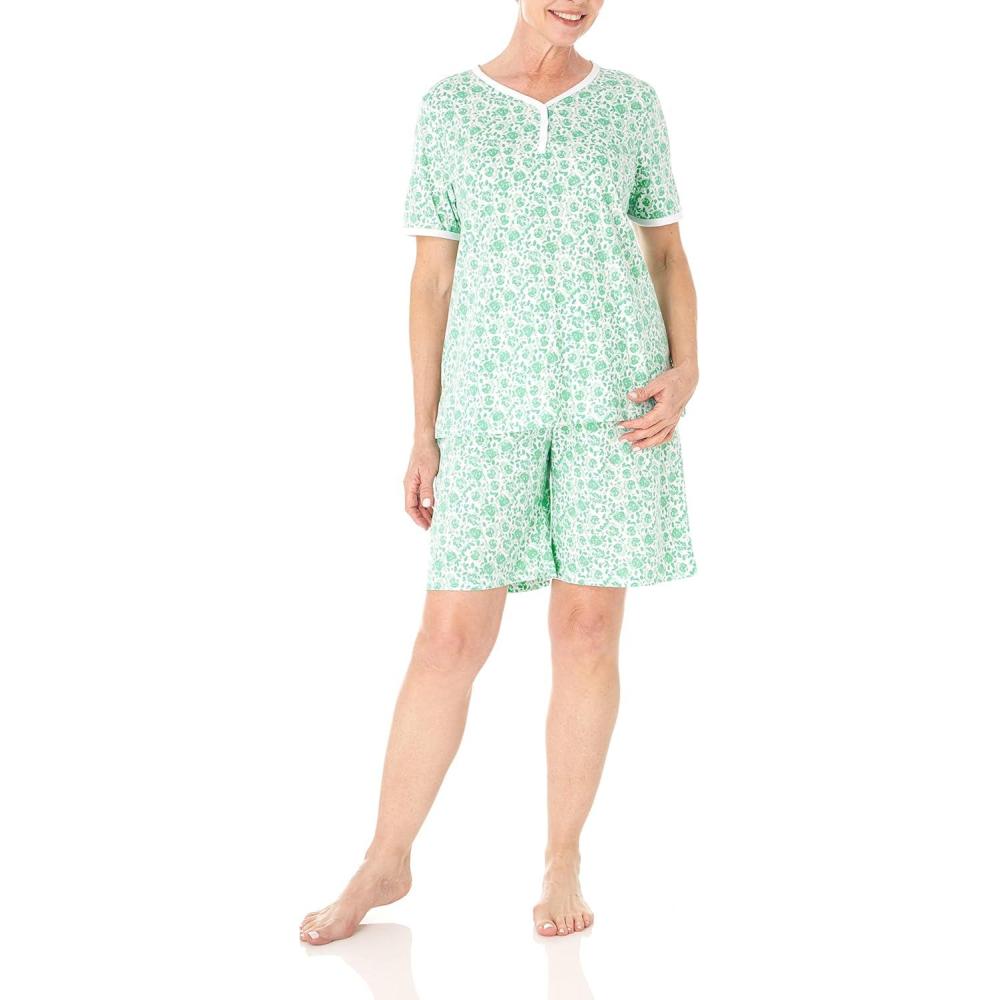 imageAmeriMark Print Knit PJ Sleepwear Two Piece Pajama Short Set for WomenSeafoam