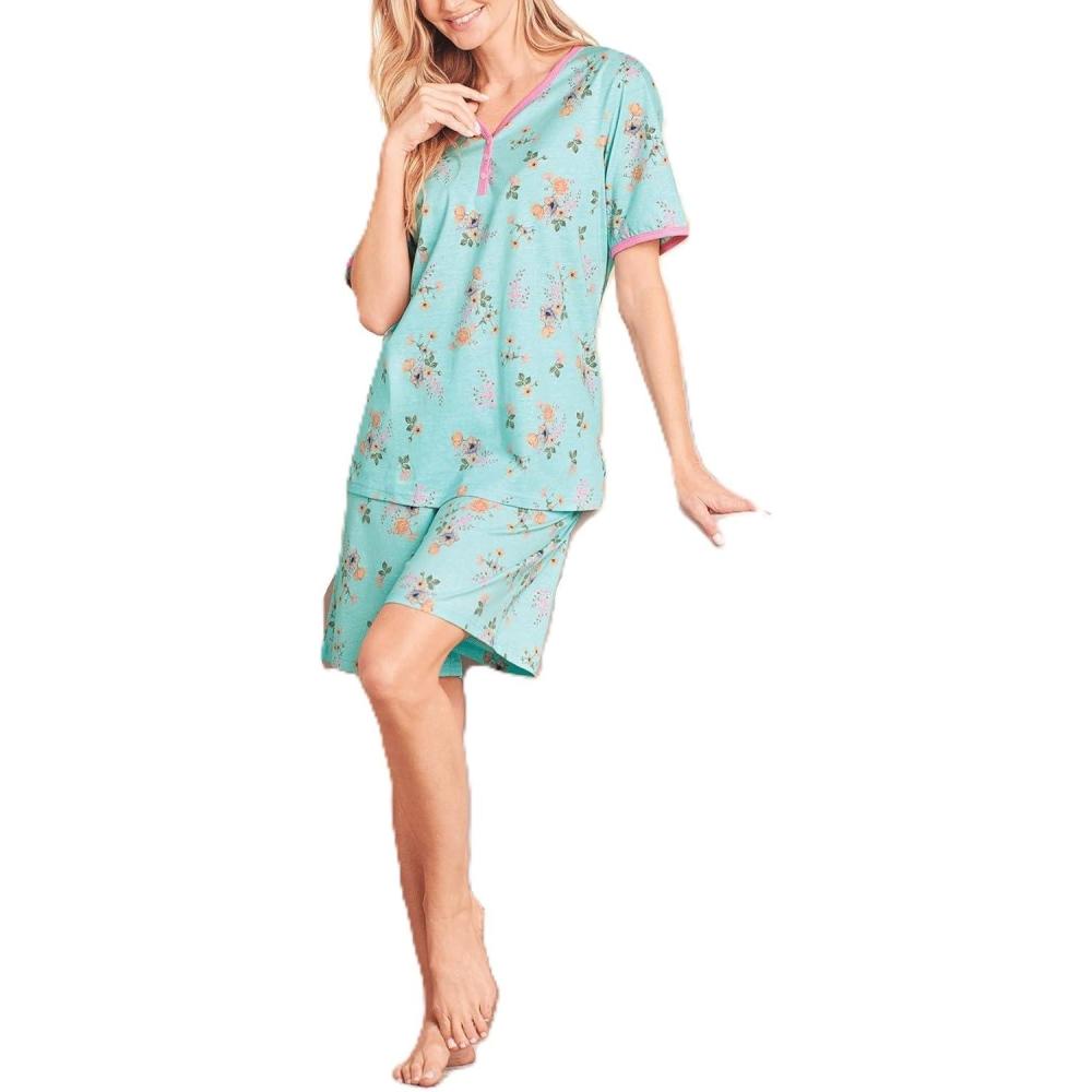 imageAmeriMark Print Knit PJ Sleepwear Two Piece Pajama Short Set for WomenSky Floral