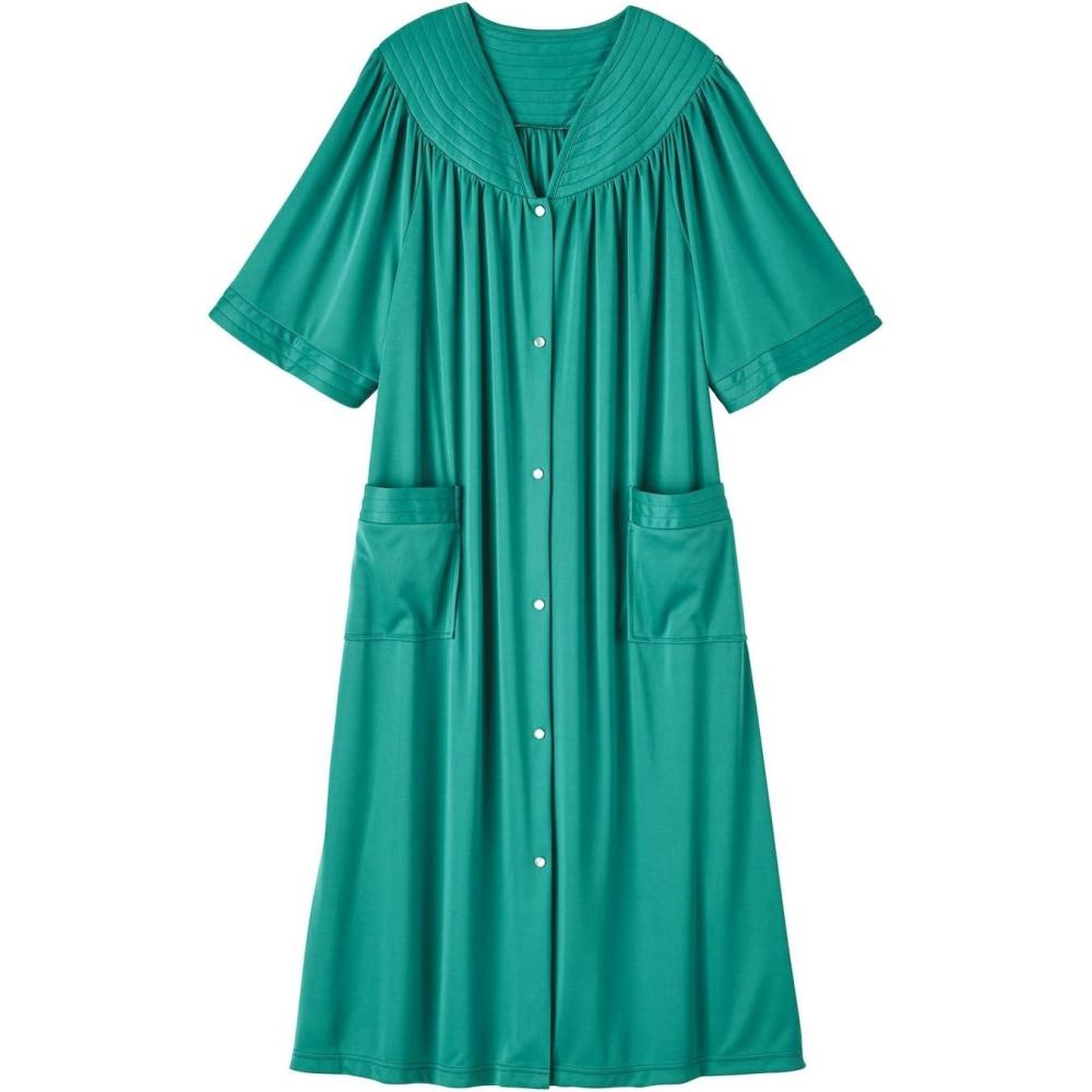 imageAmeriMark Women CalfLength Snap Front Duster Bathrobe  Plush LooseFitting Housecoat Full Coverage Bath Robe Patch PocketsCapri Green