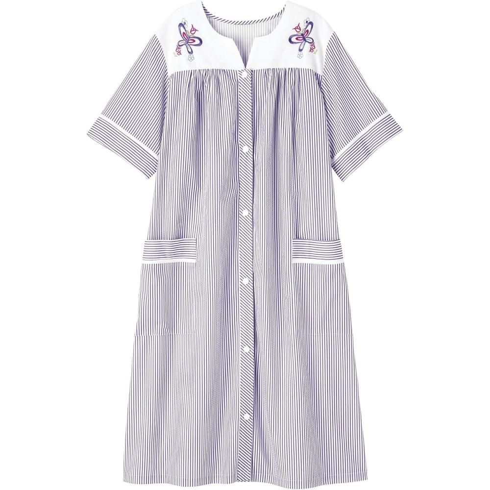 imageAmeriMark Women CalfLength Snap Front Knit Duster House Coat Robe LooseFitting Plush Bathrobe Short Sleeve Bath RobePeriwinkle