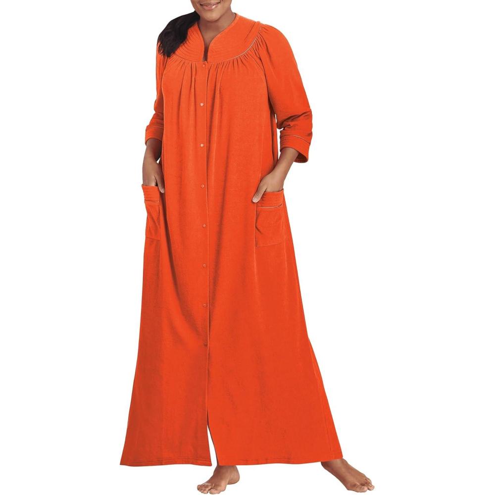 imageAmeriMark Women FullLength Snap Front Terrycloth Long Bathrobe  Loose Absorbent FullCoverage Plush Long Ankle Bath RobeCoral Red