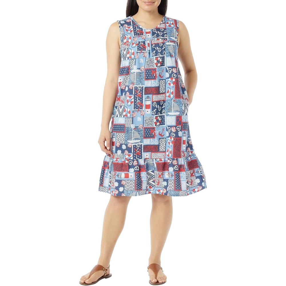 imageAmeriMark Womens Breezy Casual Sundress Beach Coverup Sleeveless with Side PocketNautical