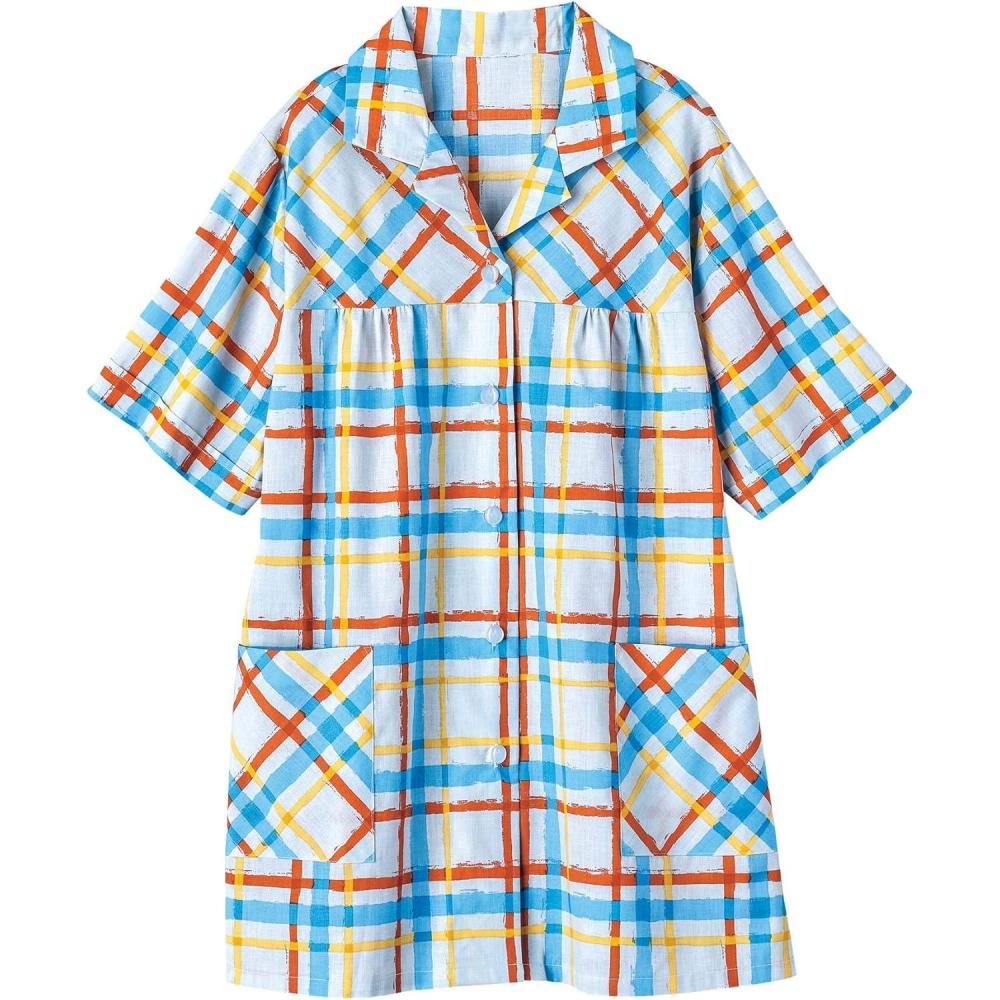 imageAmeriMark Womens Button Front Smock Casual ButtonDown Shirt wPatch Pockets Windowpane 5X