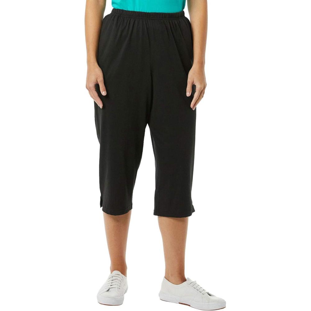 imageAmeriMark Womens Capri Pants Full Elastic Waist Pedal Pushers Ladies 100 Cotton PullOn Cropped Pants Side PocketsBlack