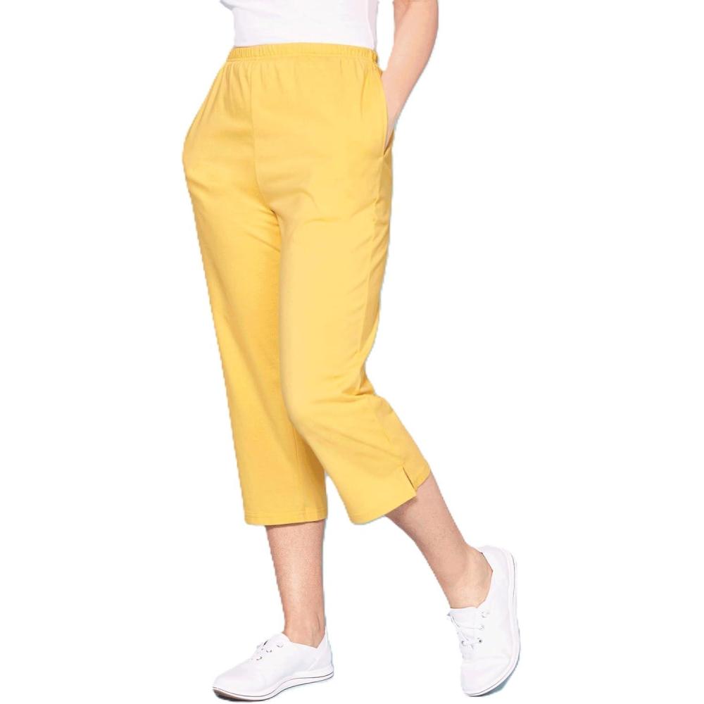 imageAmeriMark Womens Capri Pants Full Elastic Waist Pedal Pushers Ladies 100 Cotton PullOn Cropped Pants Side PocketsCornsilk