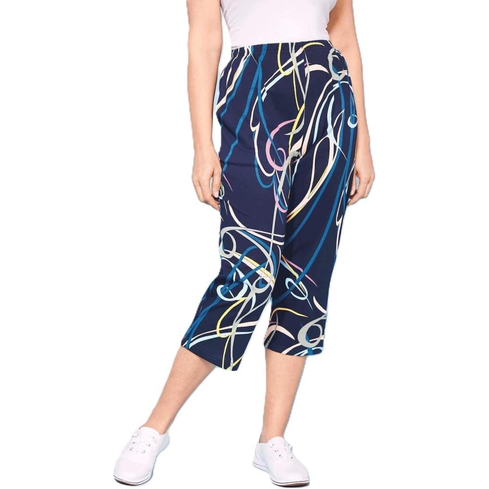 imageAmeriMark Womens Capri Pants Full Elastic Waist Pedal Pushers Ladies 100 Cotton PullOn Cropped Pants Side PocketsDeep Sea