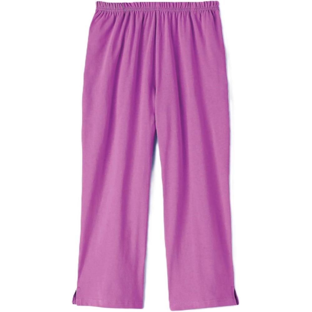 imageAmeriMark Womens Capri Pants  Full Elastic Waist Pedal Pushers  Ladies 100 Cotton PullOn Cropped Pants  Side PocketsMulberry