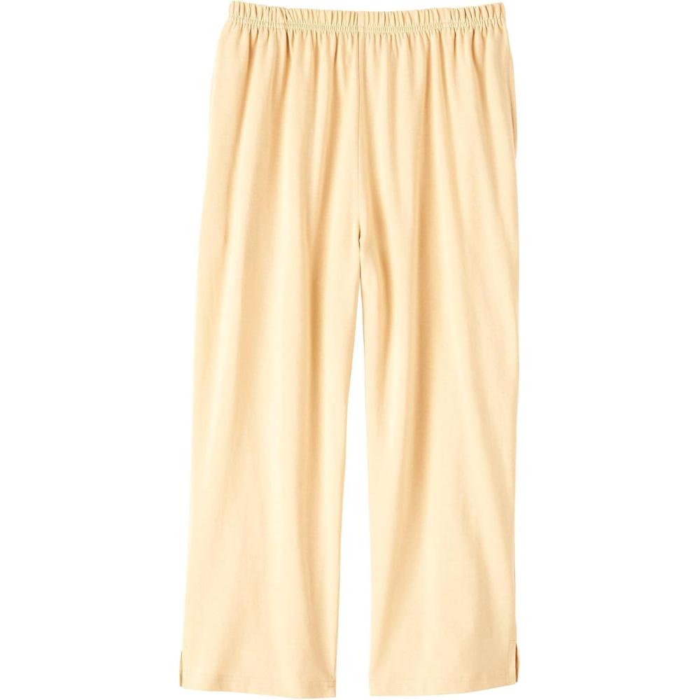 imageAmeriMark Womens Capri Pants Full Elastic Waist Pedal Pushers Ladies 100 Cotton PullOn Cropped Pants Side PocketsSand Dollar