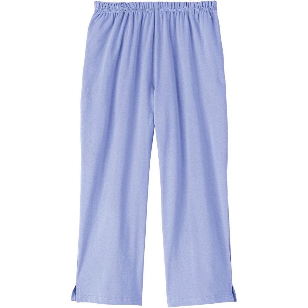 imageAmeriMark Womens Capri Pants  Full Elastic Waist Pedal Pushers  Ladies 100 Cotton PullOn Cropped Pants  Side PocketsSoft Iris