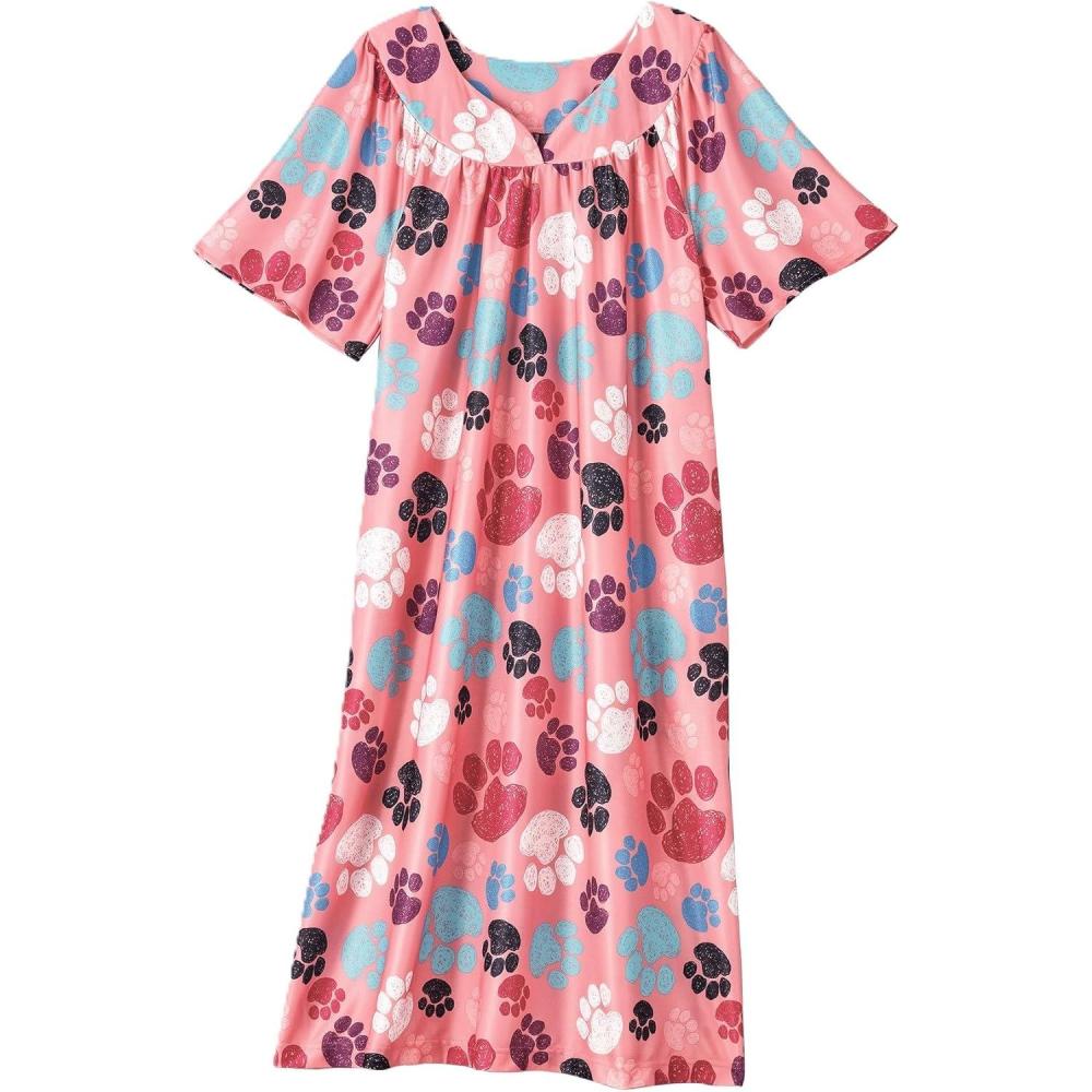 imageAmeriMark Womens Casual Muumuu House Dress Comfortable Short Sleeve Lounge Dress for Women Pink Dogs M