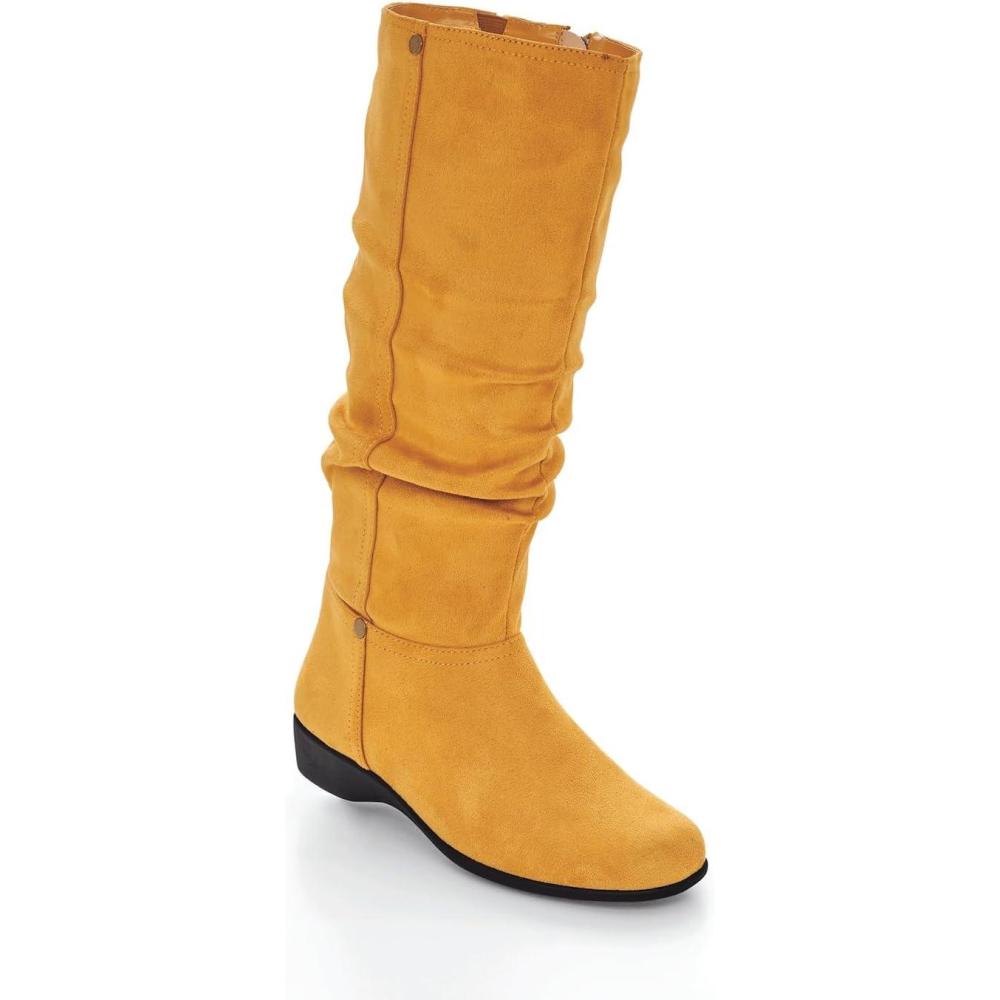 imageAmeriMark Womens FauxSuede Adina WideCalf Boots Comfortable Stylish Durable Side Zipper Excellent TractionMustard