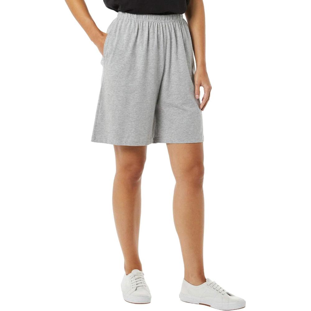 imageAmeriMark Womens Full Elastic Waist Athletic Bermuda Shorts Ladies 100 Cotton PullOn Golf Shorts with PocketsHeather Gray