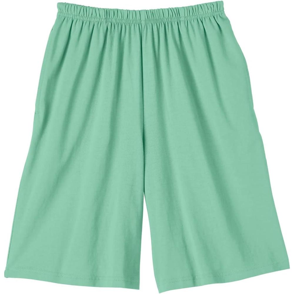 imageAmeriMark Womens Full Elastic Waist Athletic Bermuda Shorts Ladies 100 Cotton PullOn Golf Shorts with PocketsSea Green