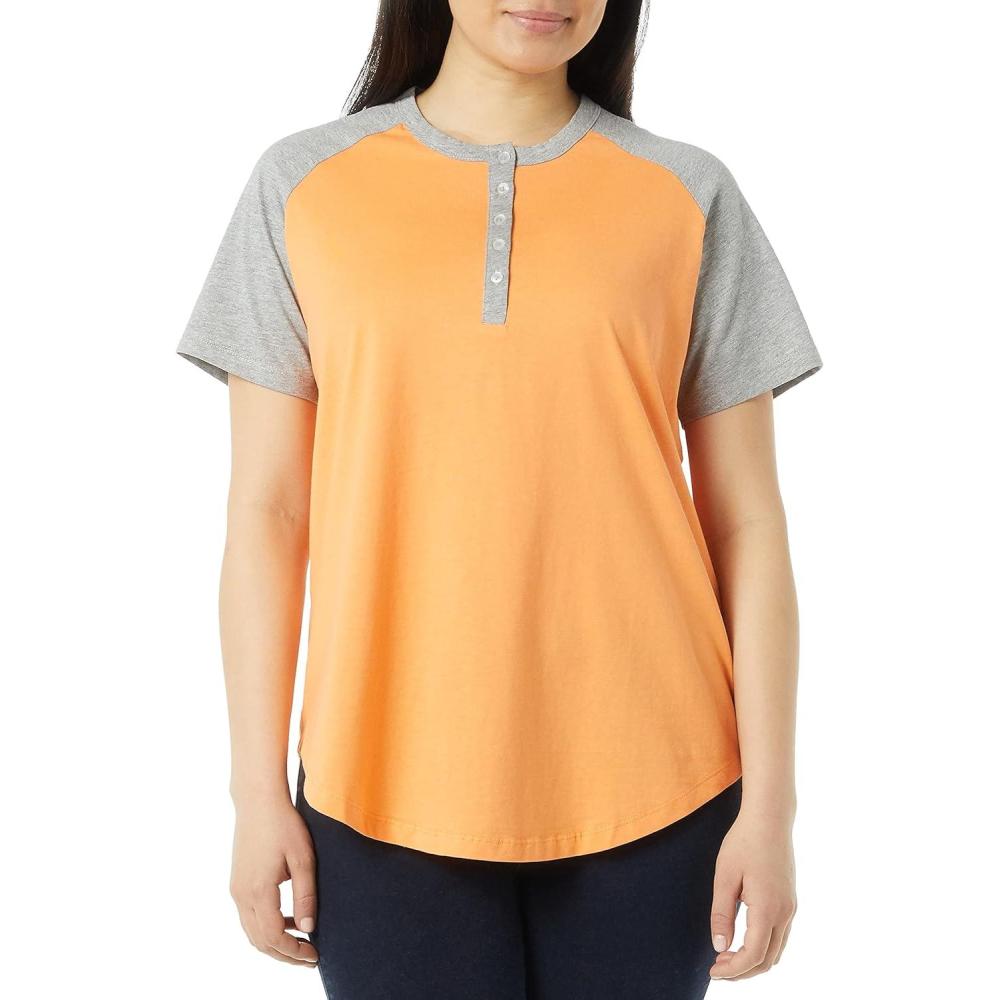 imageAmeriMark Womens Henley Baseball Shirt Tunic Top Contrast SleevesMelon Gray