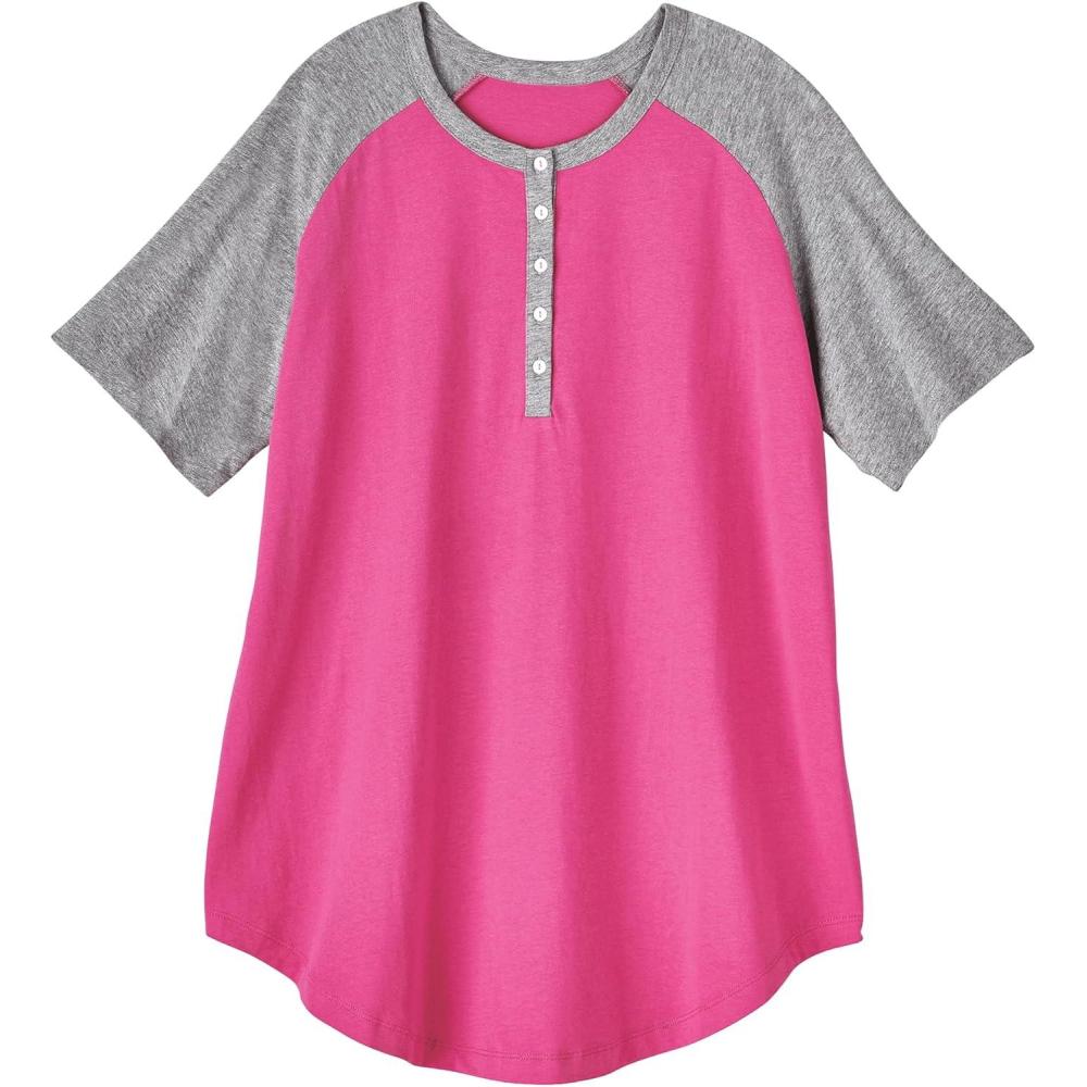 imageAmeriMark Womens Henley Baseball Shirt Tunic Top Contrast SleevesOrchid Gray