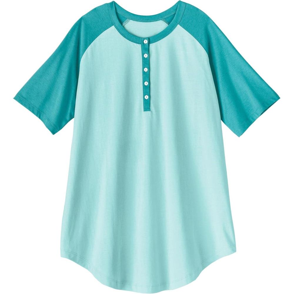 imageAmeriMark Womens Henley Baseball Shirt Tunic Top Contrast SleevesSeaglass Ceramic
