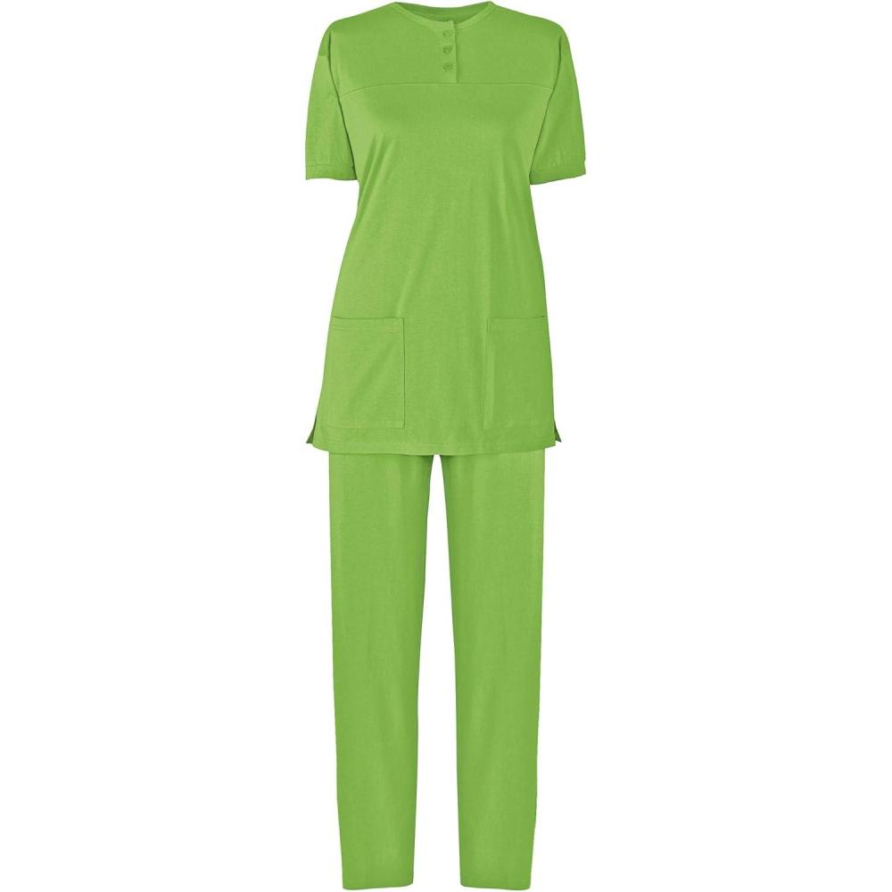 imageAmeriMark Womens Henley Pant Set Short Sleeve Top with Pocket amp PullOn PantsPear